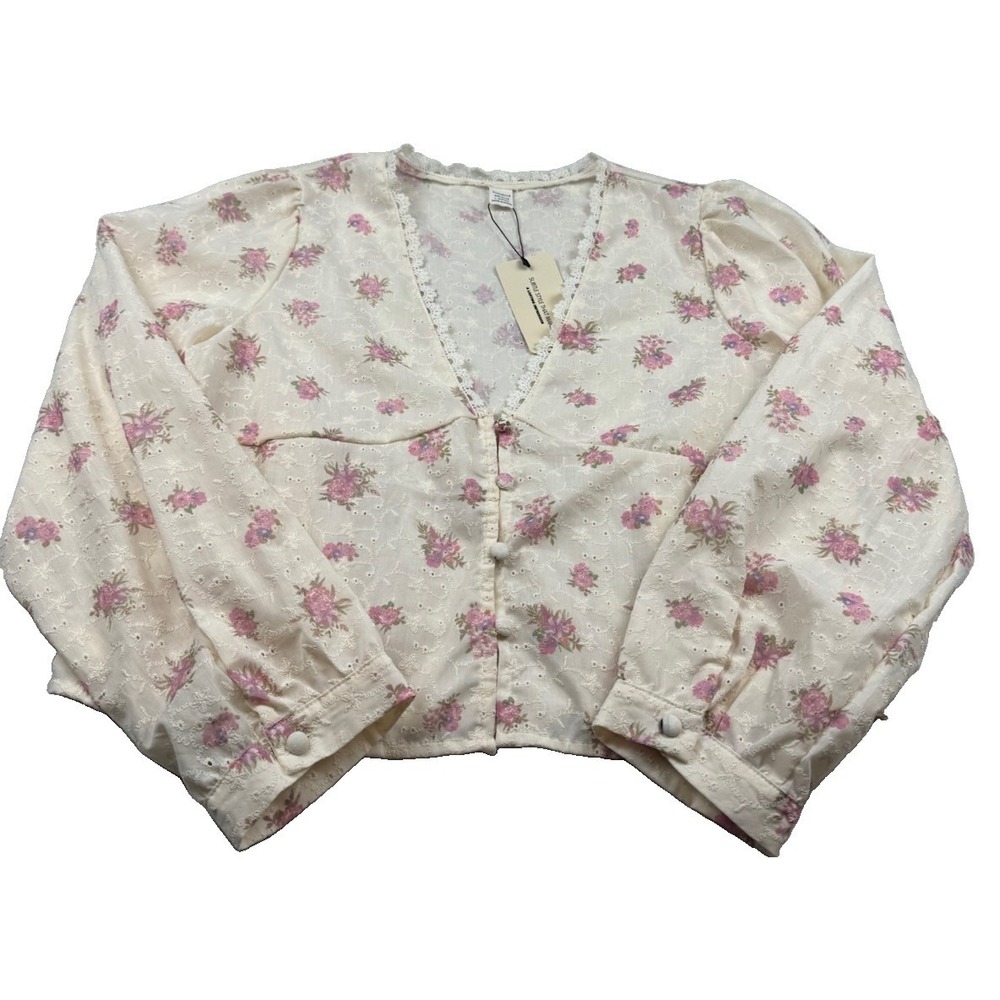 Poeselle Floral Eyelet Lace Blouse Size L Romantic NWT